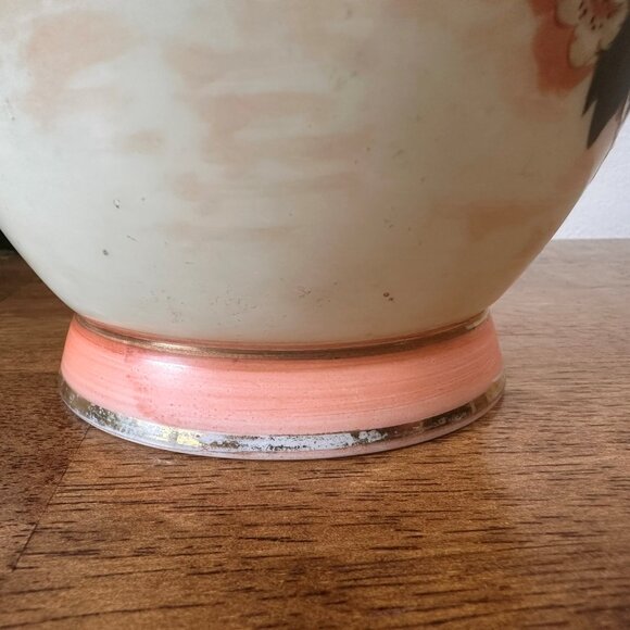 Antique Hand Painted‎ Floral Vase Peach Coral Japanese Style Moriage Gold Detail - Picture 5 of 6